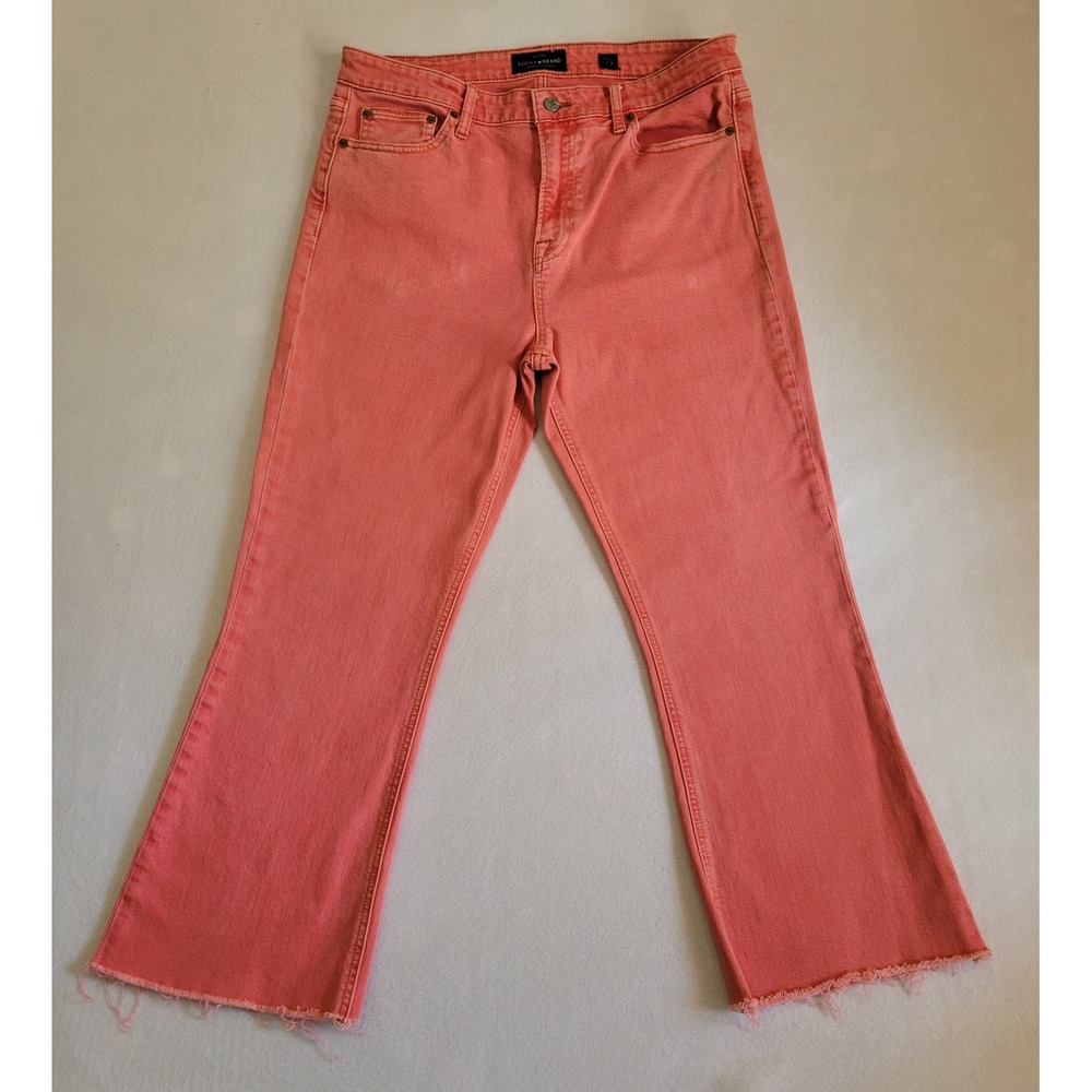 Lucky Brand Bridgette Mini Boot Coral Pink Raw Hem Jeans Womens 12 High Rise‎